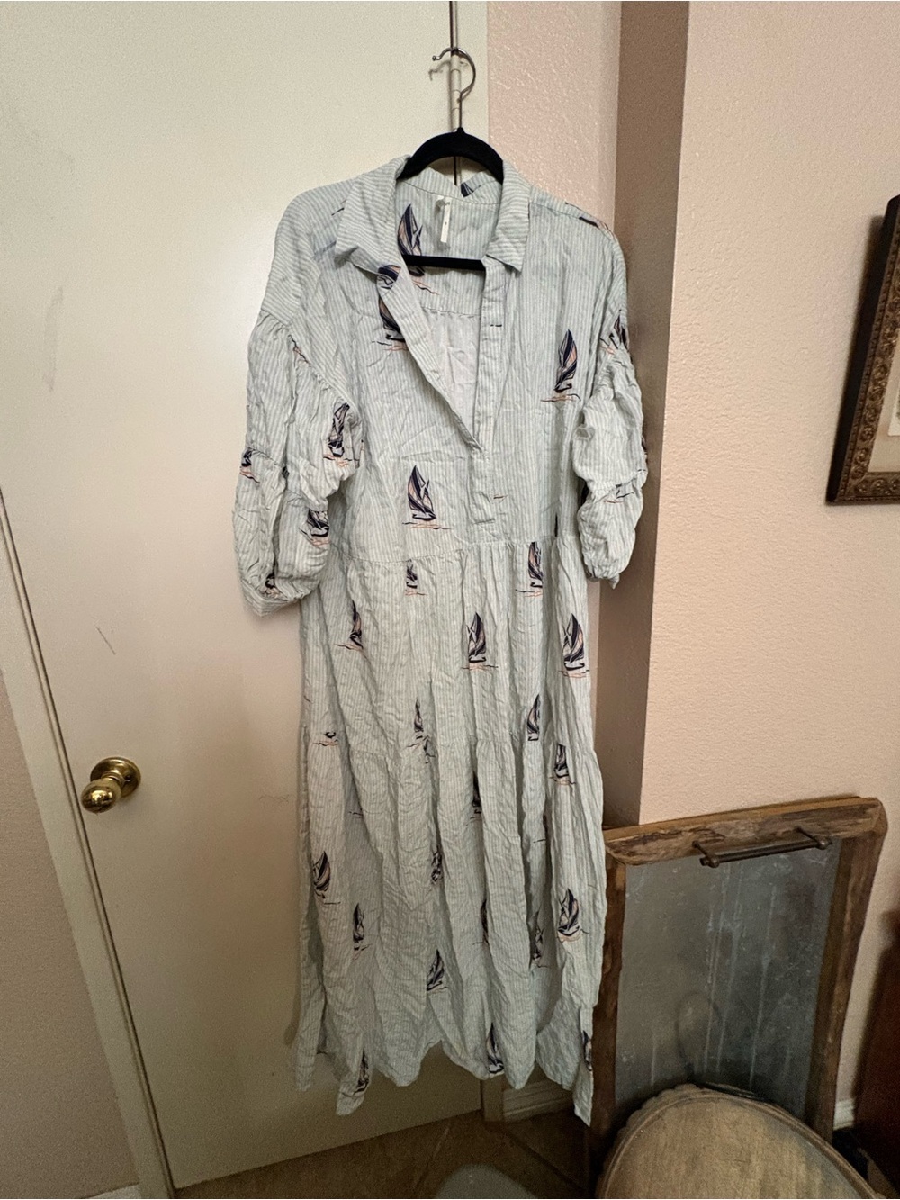 By Anthropologie Sailboat Print Dress with Light Green Stripes